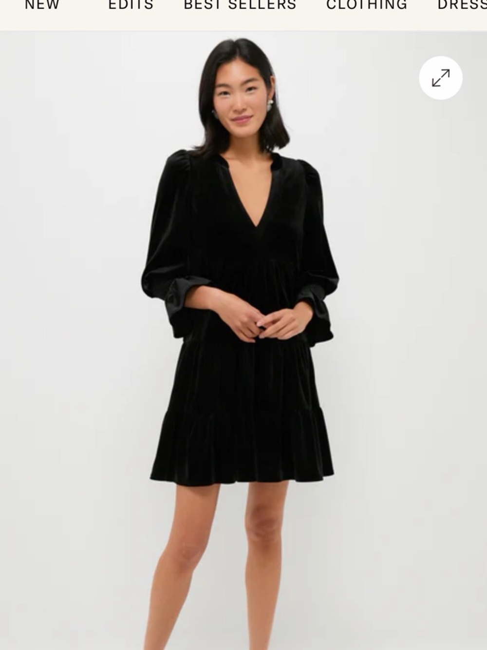 Tuckernuck Pomander Place Black Velvet V-Neck Tiered Mini Dress